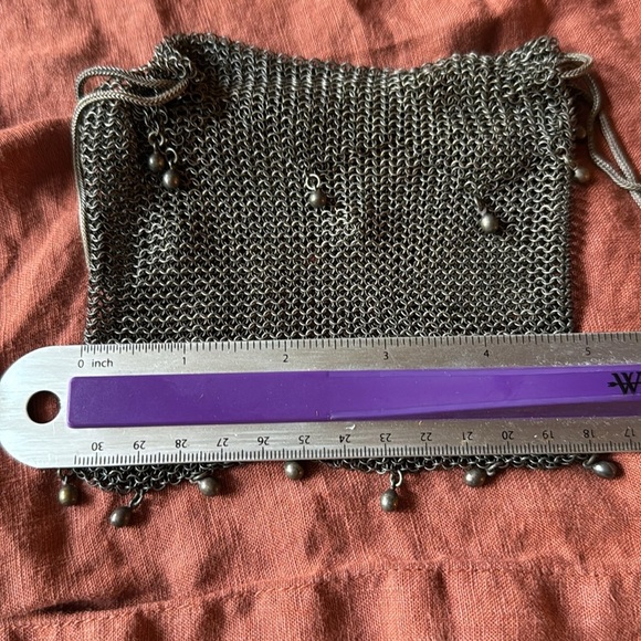 Antique Wire Mesh Chainmail Beaded Fringe Miser Reticule Drawstring Bag Purse - Picture 8 of 9